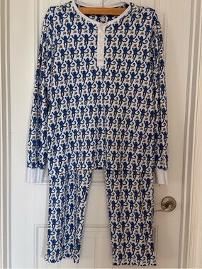 Roller Rabbit Men’s Monkey Spencer Pajama Set Blue Size Medium Lounge Sleepwear